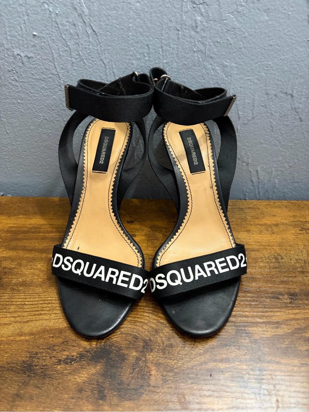 DSQUARED2 Black Logo Ankle-Strap Women's Heeled Sandals